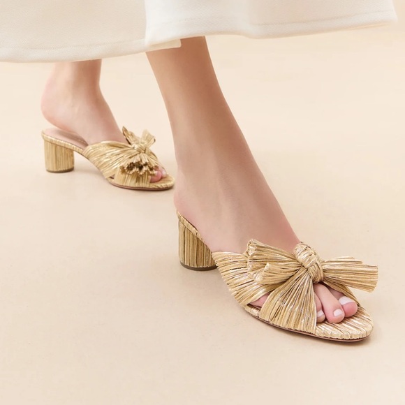 Loeffler Randall Emilia Gold Pleated Bow Heel - Picture 2 of 11